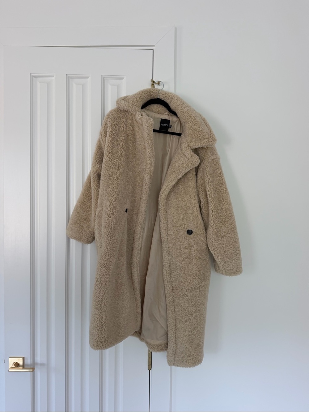 Nasty Gal Cozy Oversized Teddy Coat in Beige